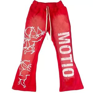 Pantalon de survêtement personnalisé en molleton lourd 100% coton Patchwork Joggers cordon Baggy bouffée impression pantalon évasé coupe ample - Product Image 1