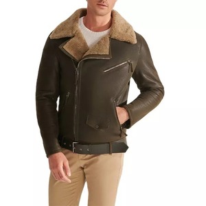 Winter Men's Leather Shearling <b>Jackets</b> Warm Eco-Friendly Waterproof Windproof Turn-down Collar Custom Logo - Product Image 1