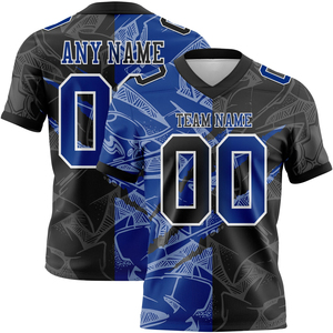 Camiseta de fútbol auténtica de malla azul y gris con diseño personalizado, camiseta de fútbol americano transpirable de edición limitada, novedad - Product Image 1