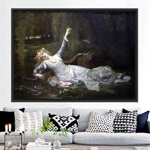 Ophelia, décoration murale pour femme - Œuvre d'art célèbre imprimée sur toile, 1P : encadré noir - Product Image 1