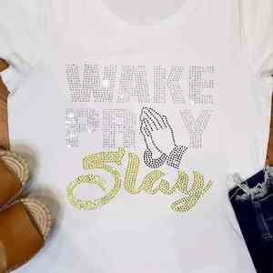 T-shirts sportifs respirants pour femmes, imprimés avec logo personnalisé en strass, vêtements décontractés pour l'été - Product Image 4