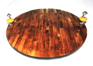 Plateau de service en bois de forme ronde de couleur marron de style vintage en bois massif naturel pour la vaisselle de bureau de fête d'anniversaire vaisselle utilisée - Product Image 6