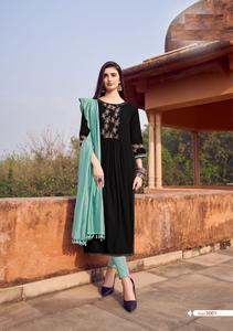Nouveau tissage de rayonne avec broderie et travail manuel avec lustre séquence dupatta Kurtis ensemble pour femme - Product Image 3