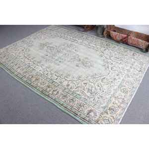 Alfombra Turca Grande de 6.5x8.7 pies, Alfombra de Lana Ikat Verde Vintage - Product Image 4