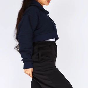 100% coton polaire à manches longues sweat à capuche court pour les femmes imprimé personnalisé poids lourd solide noir sportif grande taille respirant - Product Image 2