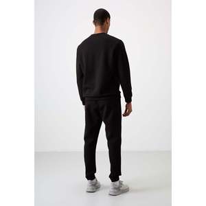 Ensemble de survêtement pour homme en coton épais, doux, texturé, confortable et brodé - 85254 - Noir/écru/noir - Product Image 2