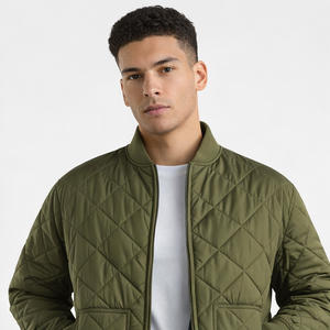 Veste bomber matelassée vert olive pour homme, OEM ODM, logo personnalisé, veste légère rembourrée pour l'hiver et l'automne, surpiqûres en losange - Product Image 5
