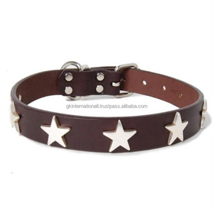 Collar de cuero grueso de doble capa para perro, accesorio de lujo para mascotas de todos los tamaños, diseñado con 1 Fila de estrellas de metal, hecho a mano - Product Image 2