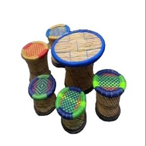 Meilleur prix fait à la main écologique forme ronde 4 pouf tabouret avec Table bambou canne pouf pour salon café Restaurant - Product Image 4