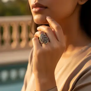 925 Silver Marcasite <b>Statement</b> Fashion <b>Ring</b> for Women Elegant Jewelry - Product Image 1