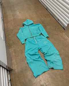 OEM Vintage Acid Wash Sun Faded DTG Printing logo Sweat à capuche zippé 500gsm Heavyweight Streetwear Distressed Wash Hoodie Set pour hommes - Product Image 3