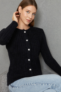 <b>Women's</b> Soft Textured Feather Thread Ribbed Knitwear <b>Cardigan</b> Buttoned <b>Cardigan</b> <b>Warm</b> Stylish and Comfortable ODM OEM Service - Product Image 6
