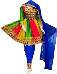 2023 Afghan fait à la main jaune traditionnel brodé miroir robe pour les femmes Afghani Culture Saree Salwar robe - Product Image 3