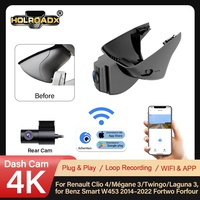 Caméra de tableau de bord cachée 4K, enregistreur vidéo, style OEM, Mercedes-Benz Smart W453 2013-2020 Fortwo Forfour, contrôle par application, WIFI, mode parking 24h/24