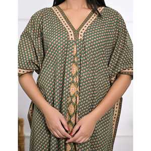 Caftán de Algodón Estampado a Mano, Vestido Casual Elegante para Mujer, Transpirable, Largo hasta el Suelo, para el Tiempo Libre, Club, Día de San Valentín - Product Image 2