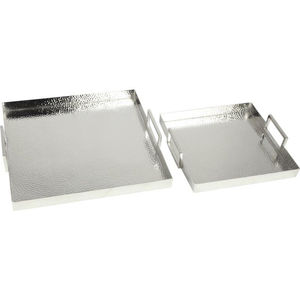 Ensemble de 3 plateaux de service rectangulaires en aluminium faits à la main, argentés, décoratifs, avec poignées, pour la maison et l'hôtellerie - Product Image 6