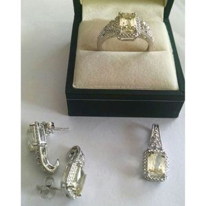 Lemon Quartz with Emerald Cut False <b>Bead</b> White Topaz <b>Set</b> for Engagement Diamond Shape - Product Image 1