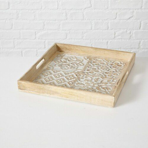 Bandeja de Servir Artesanal de Madera de Mango con Asas, Diseño Decorativo con Incrustaciones Blancas, Rectangular, para Mesa de Centro, Decoración de Cocina - Product Image 4