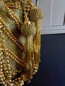 Gold Beaded Studded <b>Clutch</b> Potli <b>bags</b> for women Embroidered Potli <b>Bags</b> for <b>wedding</b> gift party traditional gold bead strap - Product Image 3