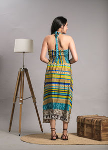Latest Summer Boho Print <b>Short</b> <b>Dress</b> 100% Silk V-Neck <b>Maxi</b> <b>Dress</b> for Women Sexy Beach Wear Backless Halter Washable Floor-Length - Product Image 5