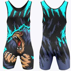 Vêtements de lutte personnalisés de haute qualité pour hommes, en tissu respirant imprimé par sublimation, sans bretelles, fermeture à pression - Product Image 1