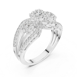 Bague de fiançailles vintage en or blanc 14 carats avec diamant de laboratoire rond pour femme |   Nouveau diamant cultivé - Product Image 4