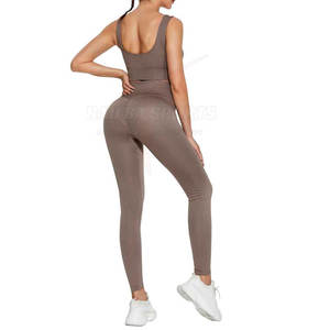 Women's High-Waisted Breathable Active <b>Apparel</b> Seamless Yoga Set Fitness Leggings with Solid Pattern Workout Athletic Wear - Product Image 3