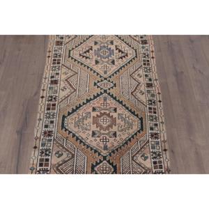 Alfombra Vintage de 2.9x10.4 pies, Alfombra Turca de Lana con Puntos Azules y Marrones - Product Image 3