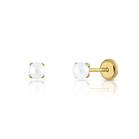 Boucles d'oreilles en or massif 9 carats avec perles (disponibles en 10 carats, 14 carats, 18 carats) pour femmes et enfants, fermoir à vis, fabriquées en Espagne