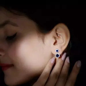 925 <b>Silver</b> Vintage Style Round Cut Moissanite Diamond Women's <b>Drop</b> <b>Earrings</b> for Hindu Occasions - Product Image 2