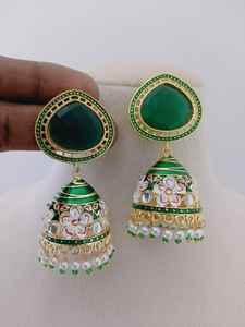 Hand-Painted Red Meenakari Brass Imitation Pearl 2.5 Inch Drop <b>Earring</b> Set Unique Collection Handmade Artisan Women - Product Image 3