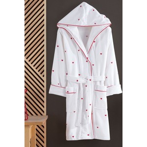 Albornoz Infantil con Capucha y Estampado de Corazones de la Serie Varol Love, 100% Algodón - Product Image 2