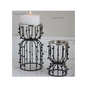 Ensemble de 3 porte-bougies de différentes tailles, couleur noire, en fer, de qualité supérieure, pour table, en gros - Product Image 2