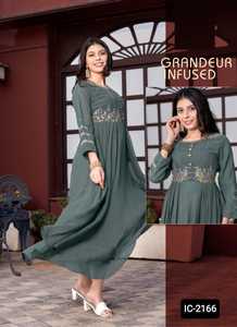Indian Ethnic Designer Georgette Long Gowns <b>for</b> <b>Women</b> Full Flair with Heavy Handwork Ready-Made <b>Kurtis</b> in Full Sizes - Product Image 2