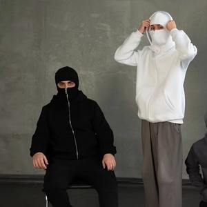 Sweat à capuche balaclava pour homme avec logo personnalisé, demi-zip, double couche, polaire surdimensionné, épais, écologique, coupe-vent, haute qualité - Product Image 1