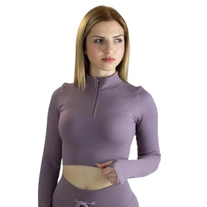 Acheter en gros Personnalisable Spandex côtelé à manches longues Cropped Top yoga Sportswear Logo imprimé - Product Image 1