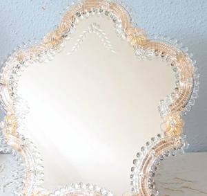 Lovely Vintage Venetian Standing <b>Mirror</b>, Murano Glass <b>Mirror</b>, <b>Vanity</b> <b>Mirror</b> with Glass Flowers, Glass Beads, Boudoir <b>Mirror</b> - Product Image 1
