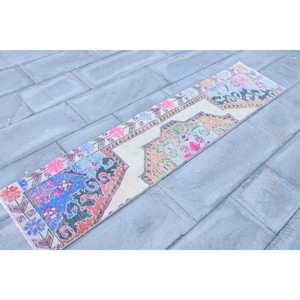 Alfombra Turca Vintage de 1.5x6.9 pies, Alfombra de Lana Azul con Diseño de Patchwork y Base de Látex, Decoración Ecológica para el Hogar - Product Image 3