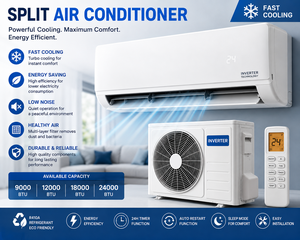 Climatiseur mural split OEM d'usine à technologie Inverter 1HP 1.5HP 2HP 2.5HP, classe d'efficacité énergétique, télécommande, garantie 1 an - Product Image 4