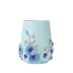 Juego de baño de lujo con diseño Floral de resina azul, acabado brillante de resina para tocador de baño doméstico y uso decorativo de La India - Product Image 4