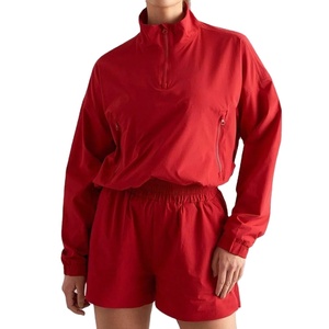 New Arrival Summer Swimming Windbreaker <b>Shorts</b> 2 Piece Set Cropped Half Zipper Jacket <b>Shorts</b> Set for Women 2027 - Product Image 3