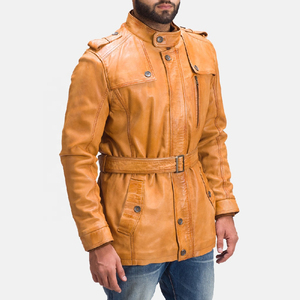 Chaqueta de Cuero Personalizada para Hombre con Bolsillos y Cinturón Chaqueta de Cuero Bomber Mangas de Cuero Personalizadas - Product Image 2