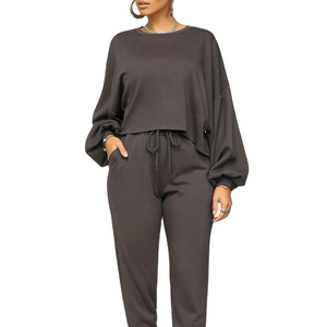 Autumn Lightweight 2-Piece Set for <b>Women</b> Custom High Quality Solid <b>Pattern</b> Tracksuit Plus Size Sweatshirt Summer Two Piece Sets - Product Image 4