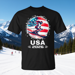 T-Shirt Promozionale Squadra di Sci con Bandiera Americana USA Stati Uniti per lo Sci - Product Image 3