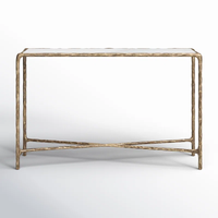 Table basse console en bois massif de style industriel avec plateau en pierre pour salon, entrée, maison, villa, hôtel ou atelier