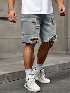 Short en jean vintage de style Y2K pour hommes, denim déchiré et lavé avec poches, coupe ample, short décontracté pour hommes - Product Image 4