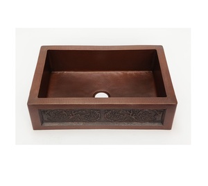 2024 Best Seller Fruit Leaf Design Fregadero de cocina de cobre Fregadero de granja de cobre Fregadero hecho a mano Fabricante Proveedor al por mayor - Product Image 1