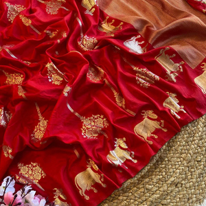 Saree ethnique en soie Banarasi lourd brillant lourd avec chemisier exclusif fête mariage Festival porter Style élégant femmes fille porter - Product Image 1