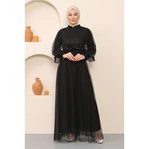 Vestido Casual Negro con Puntos, Talla XS, Largo Maxi, Cintura Natural, Mangas Regulares, Silueta en A, 100% Poliéster-MSW12238-1 - Product Image 3