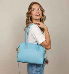 Light Blue Genuine Leather Tote Bag for Women <b>Medium</b> Satchel <b>Purse</b> with Detachable Crossbody Strap Top Handle Shoulder Handbag - Product Image 4